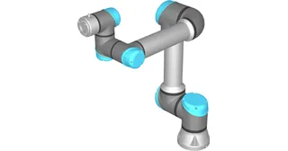 Render del brazo Universal Robots UR5e con seis ejes en la biblioteca de RoboDK