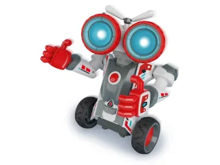 Sam Bot de Xtrem Bots montado, con dos grandes ojos luminosos y ruedas.