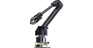 Brazo negro RoArm-M2-S de Waveshare con pinza y estructura de fibra de carbono sobre fondo blanco