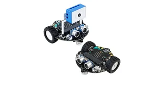 Imagen oficial del Tiny:bit con micro:bit y su chasis compacto.