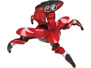Roboquad rojo completo, con sus cuatro patas y la cabeza de sensores visibles sobre fondo blanco.