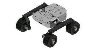 Render oficial de Leo Rover 1.9, con cuatro ruedas, placa superior y antena.
