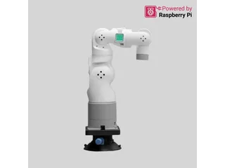 Imagen oficial del myArm 300 Pi blanco con siete ejes, sobre su base negra de sobremesa.