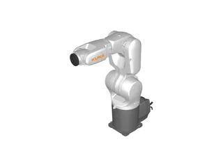 Representación gris del brazo industrial KUKA KR 6 R700-2 procedente de la biblioteca de RoboDK
