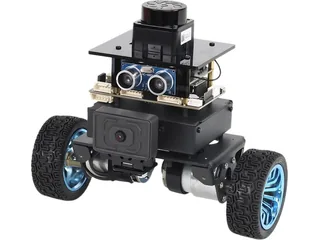 Robot de equilibrio MicroROS de Yahboom con dos ruedas, lidar superior y sensores en un chasis metálico