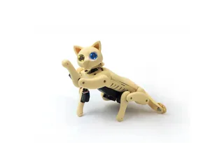 Gato robótico Nybble Q de Petoi en acabado claro y postura de saludo.