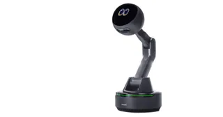 Representación oficial del concepto Lenovo AI Workmate con cabeza móvil y base