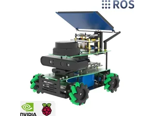 ROSMASTER X3 verde y negro de Yahboom con ruedas mecanum, lidar y cámara frontal