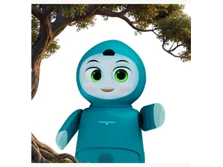 Render promocional de Moxie, robot azul con cara expresiva y brazos.