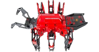Imagen de producto de MeccaSpider completo visto desde arriba, con carcasa roja, patas mecánicas y panel de control.