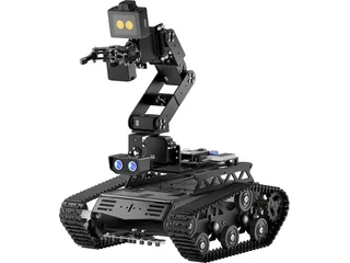 Tankbot negro de orugas con brazo articulado y pinza