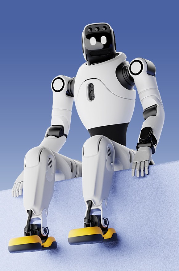 Representación oficial de AGIBOT X2 Ultra con cuerpo blanco y pies amarillos