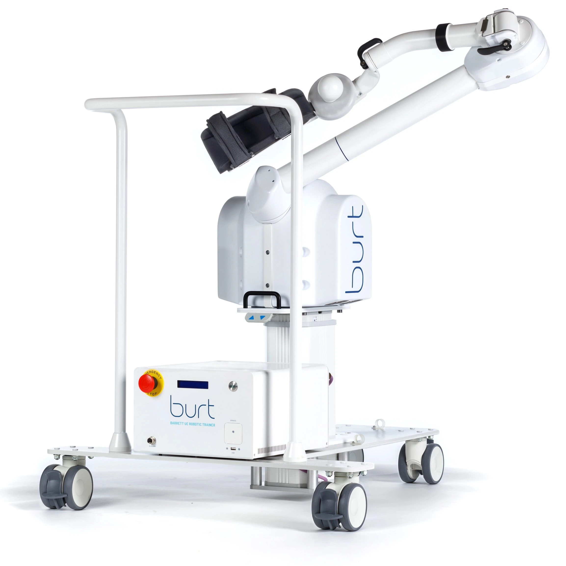 Robot Burt de Barrett con su soporte para el brazo, columna y base con ruedas.