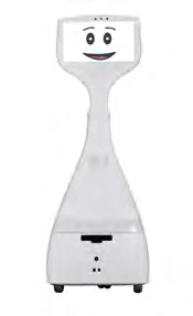 Cutii de CareClever, con pantalla facial sobre un cuerpo blanco y base con ruedas.