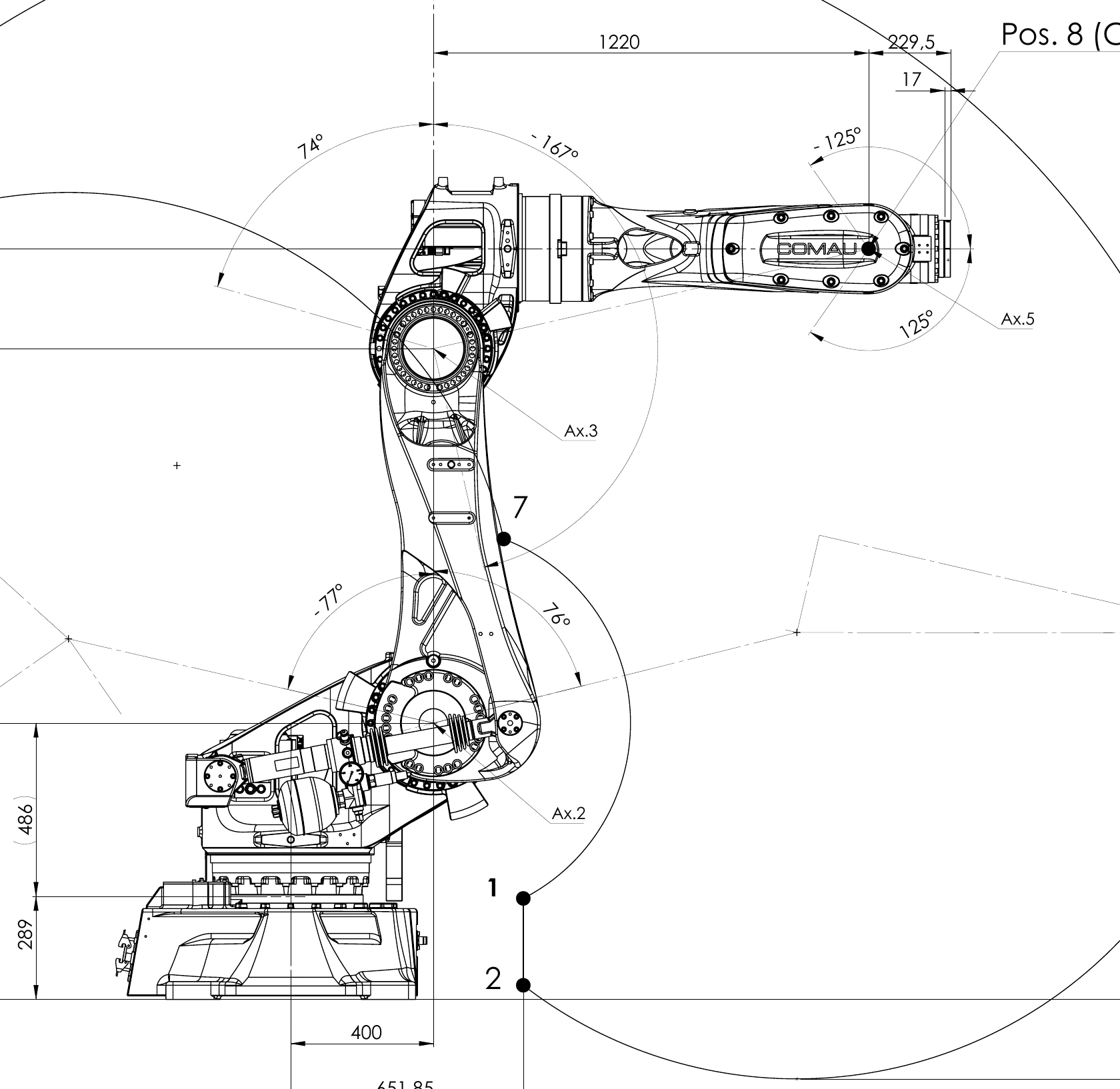 Vista completa del N-220-2.7 extraída del plano técnico oficial de Comau.