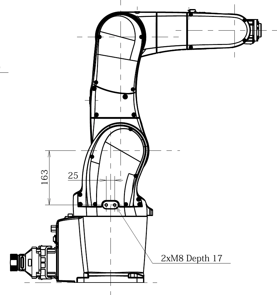 Vista lateral completa del DENSO VS-068 extraída de su plano oficial; conserva base, brida y algunas cotas.
