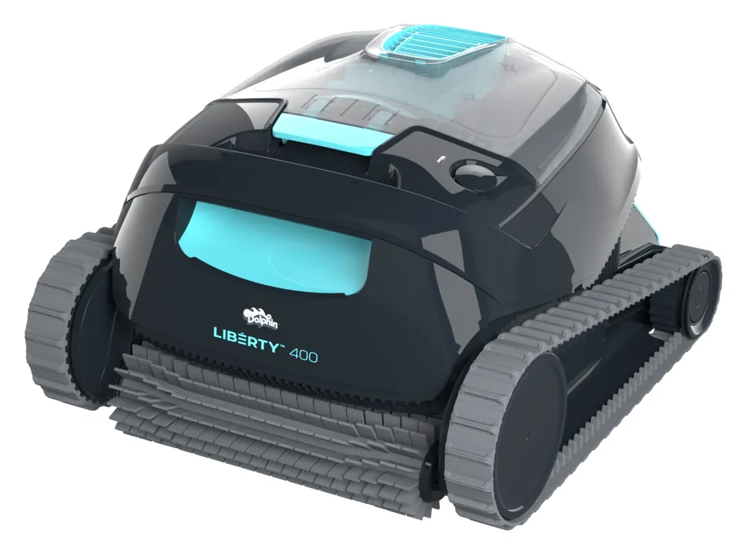 Dolphin Liberty 400 gris con asa turquesa y cepillo frontal.