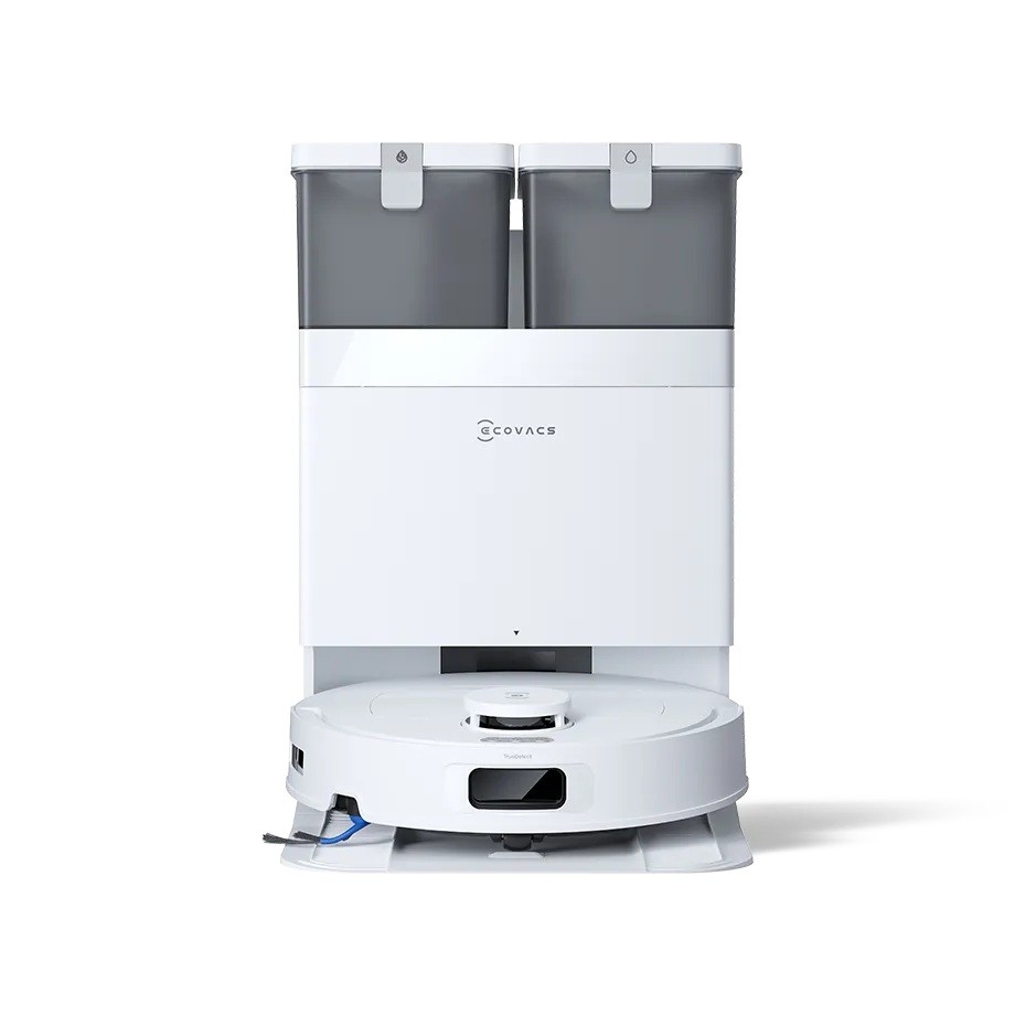 Render de DEEBOT N50 OMNI completo con su estación, publicado en la ficha de ECOVACS Japón.