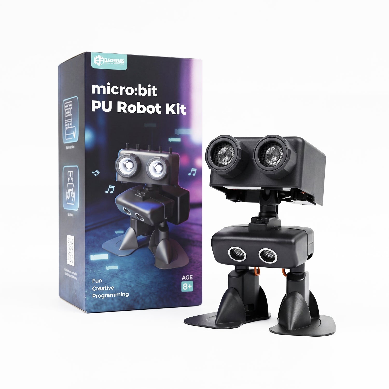 Imagen de producto del robot educativo ELECFREAKS PU junto a su caja