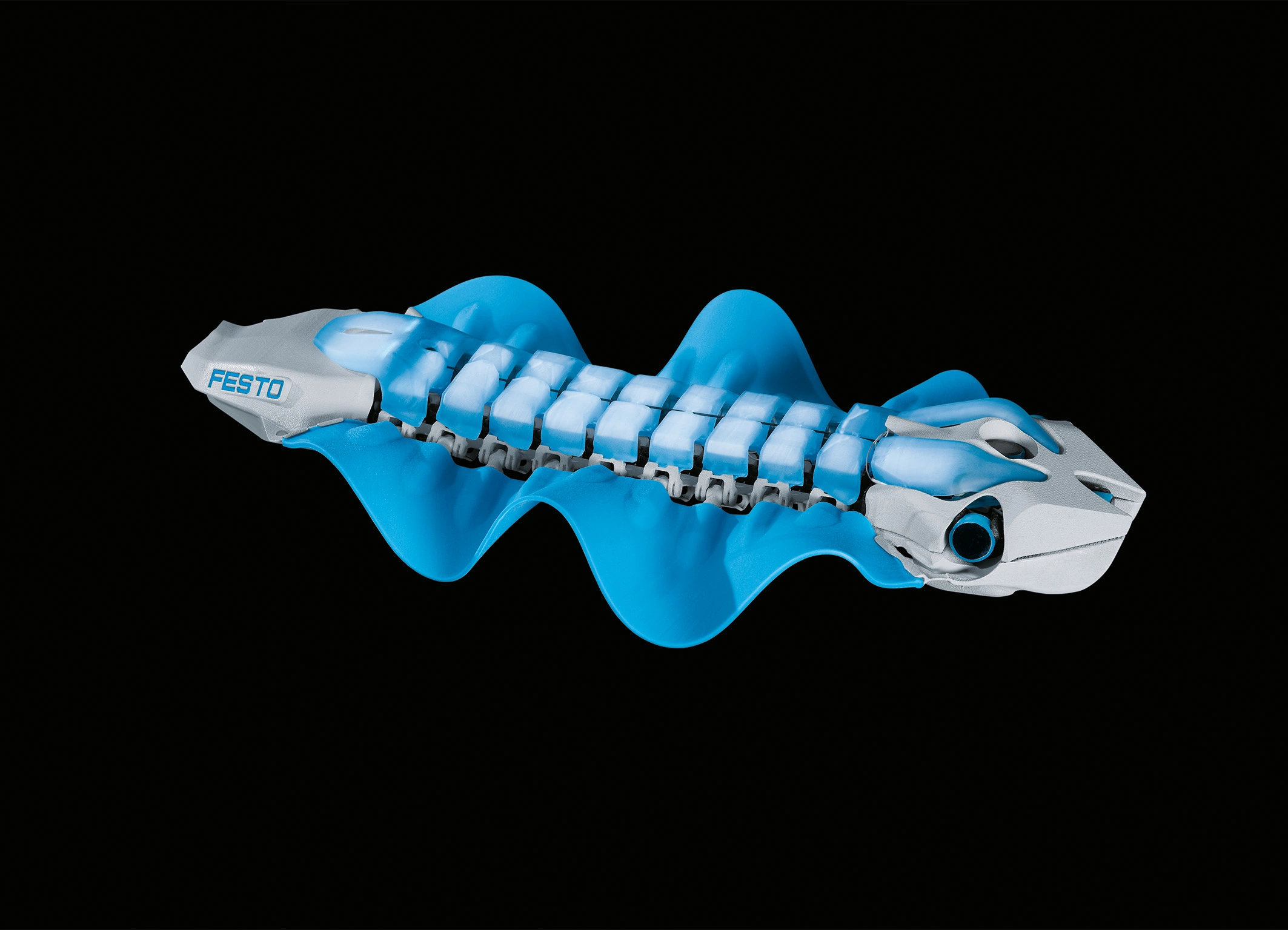 Imagen oficial de BionicFinWave completo, con su cuerpo y sus dos aletas ondulantes sobre fondo negro.