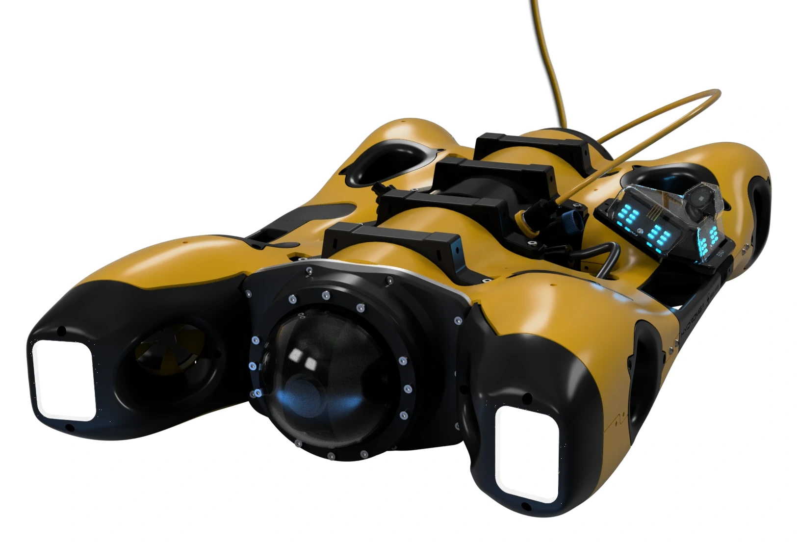 Detalle del render oficial de EXRAY, con su cámara y cable de conexión.