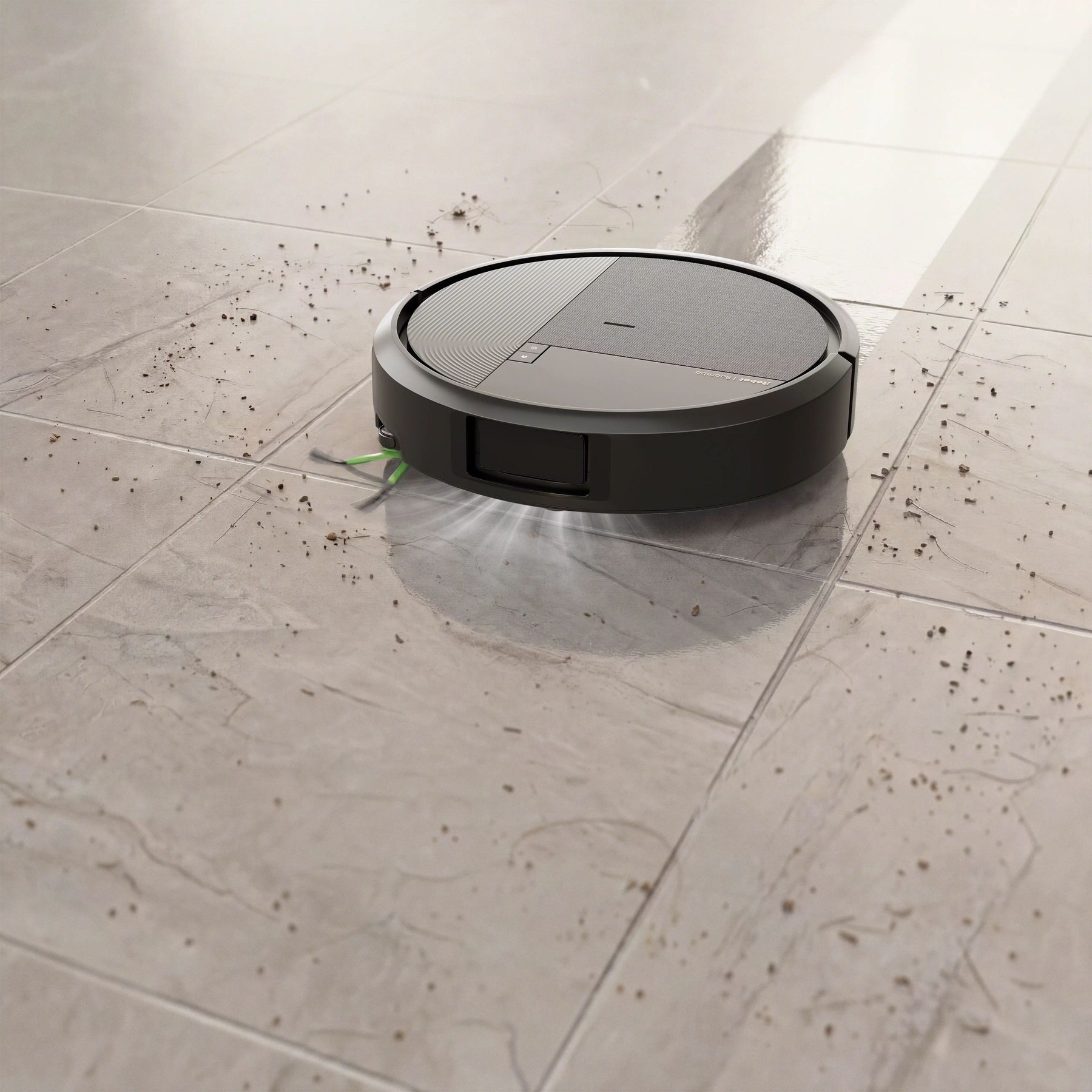 Fotografía promocional oficial de Roomba Plus 575 Combo completo aspirando sobre un suelo claro, publicada por iRobot.