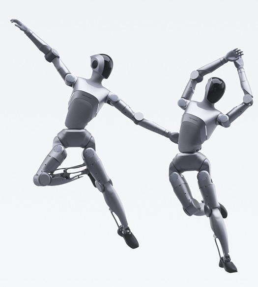 Representación oficial de LimX Luna de cuerpo completo en dos poses de actuación