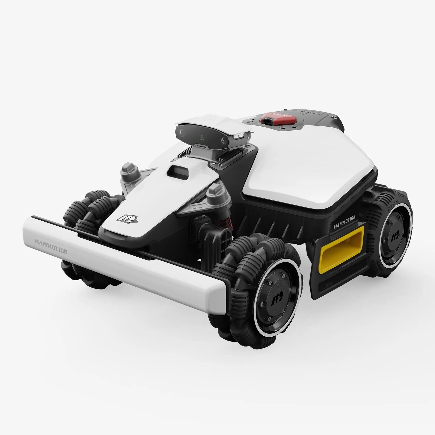 Render oficial de un MAMMOTION LUBA mini AWD de la versión H norteamericana, con el cuerpo y las ruedas completos.
