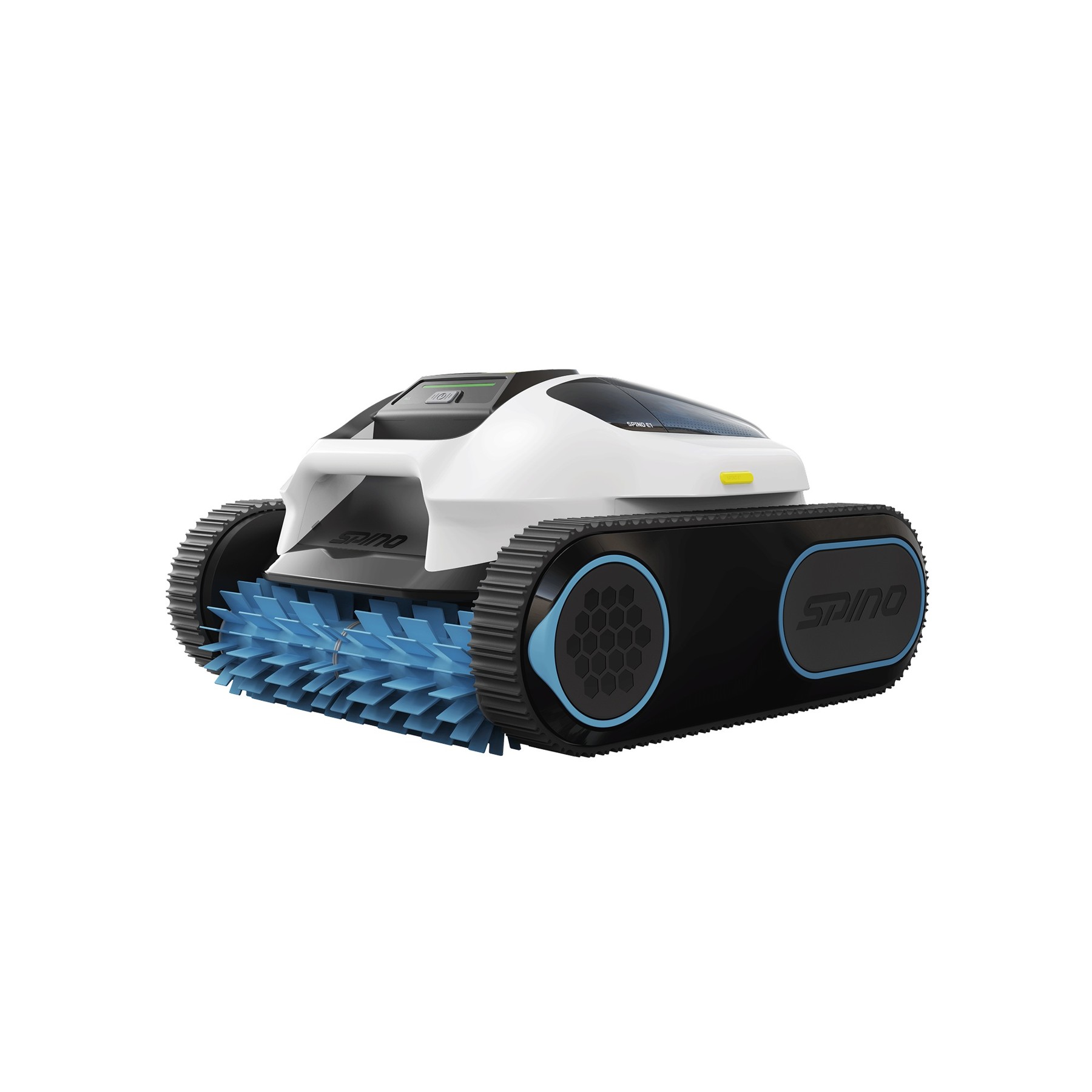 Render oficial del limpiador de piscinas MAMMOTION SPINO E1 completo.