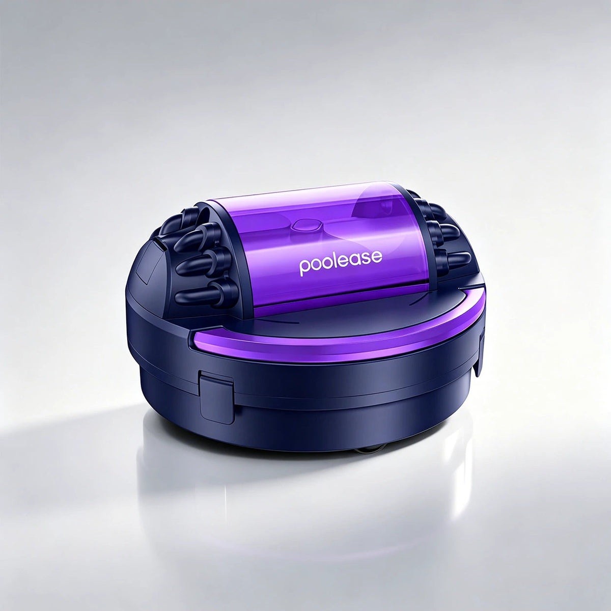 Render promocional oficial de Poolease X1 completo en azul y morado, con ruedas laterales, publicado en su página de producto.