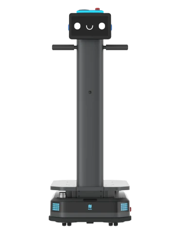 Imagen oficial del PUDU T300 negro, con plataforma de carga baja, columna vertical y pantalla frontal.