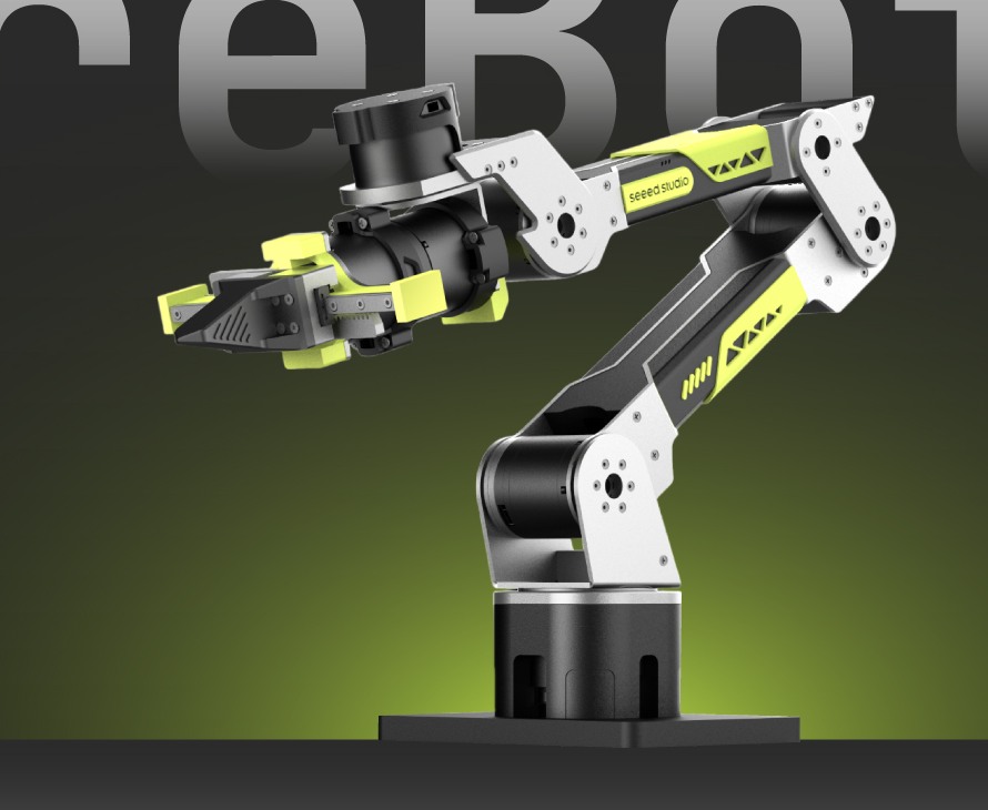 Representación oficial del brazo reBot Arm B601-DM con su pinza