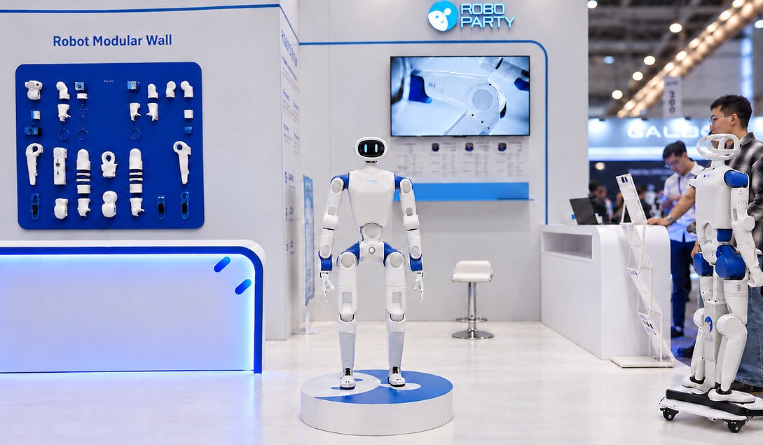 Humanoides RP1 en el expositor de RoboParty durante IROS 2026