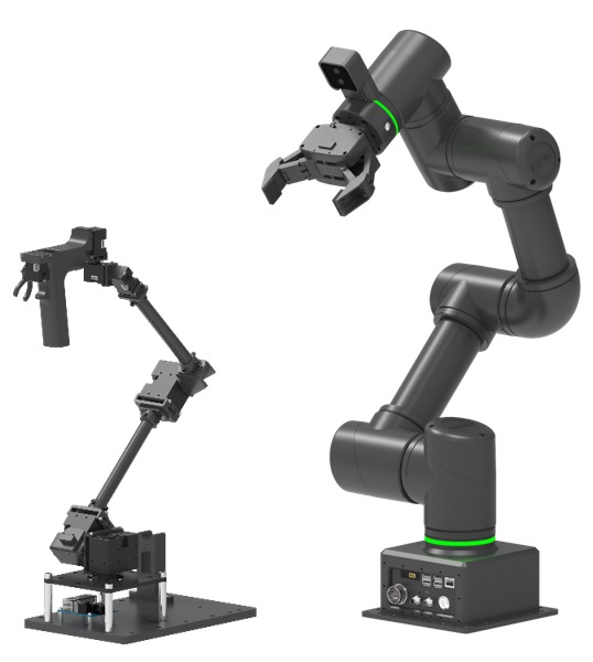 Imagen oficial del sistema ROBOTIS OMY con manipulador y dispositivo líder
