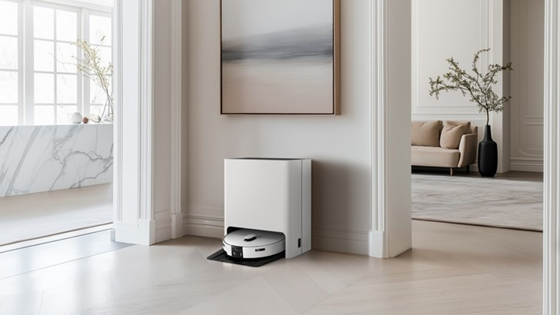 Imagen oficial de presentación del Samsung Bespoke AI Jet Bot Steam Ultra de 2026 en una vivienda.