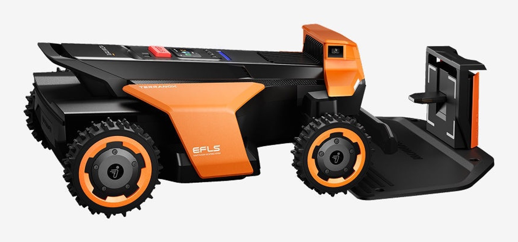 Render oficial de Navimow Terranox completo, con carcasa negra y naranja.