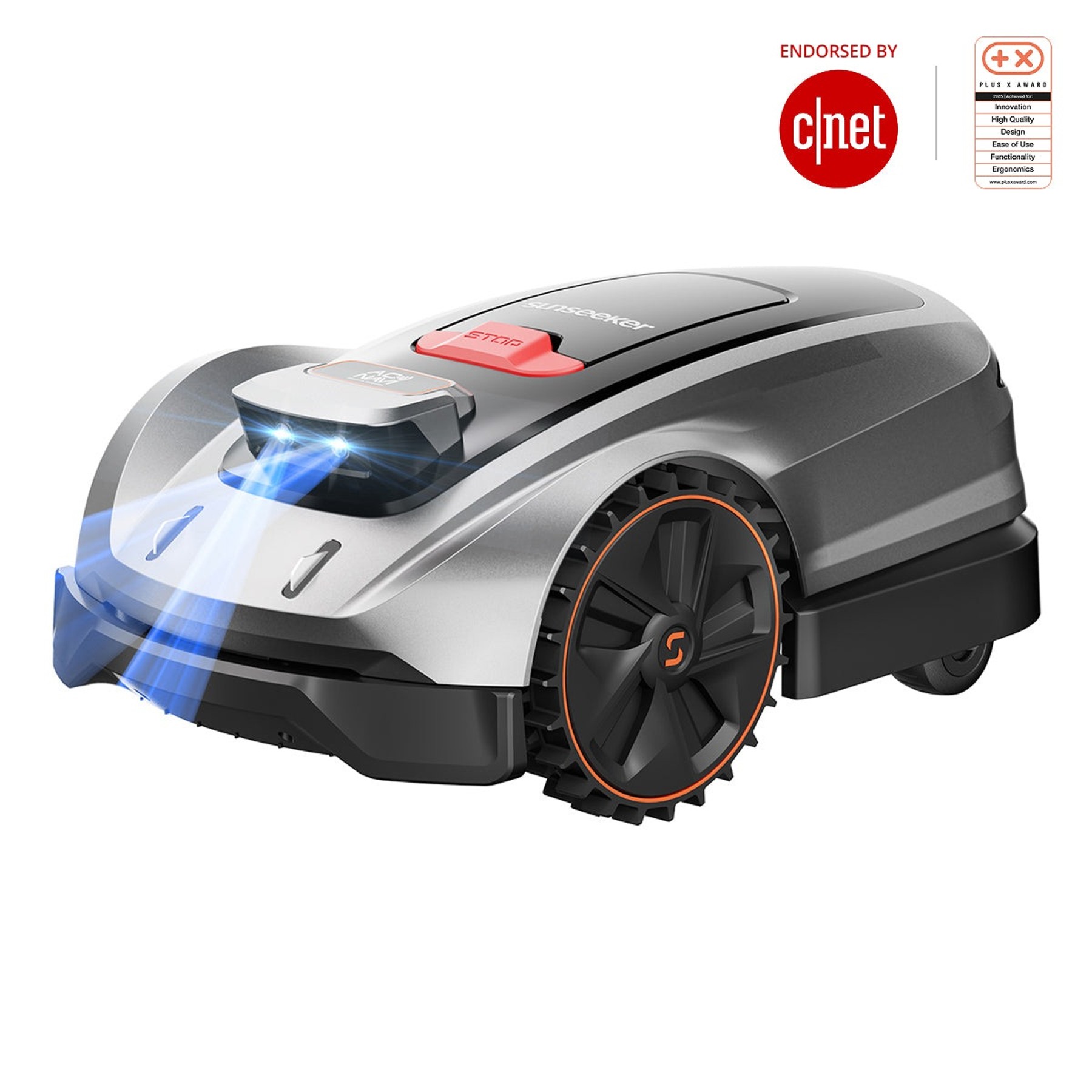 Render oficial del cortacésped Sunseeker X3 Plus completo.