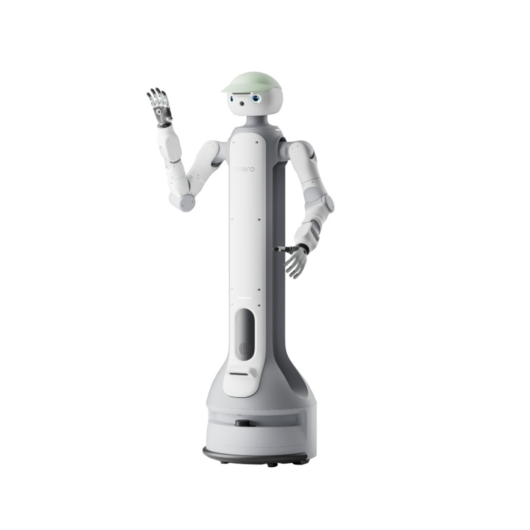Render oficial del SwitchBot Onero H1 con base de ruedas, dos brazos y cabeza.