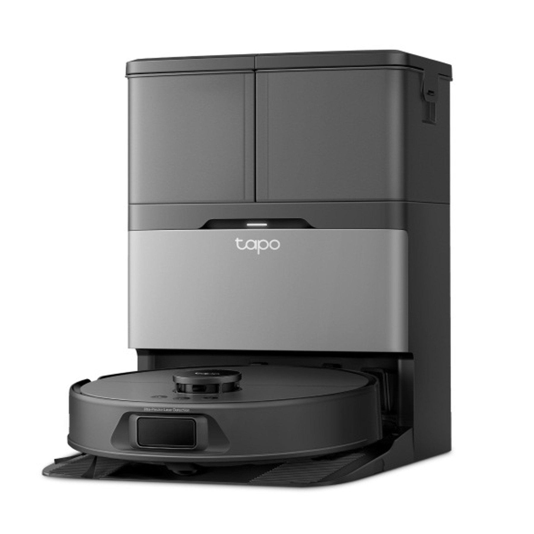 Render oficial de Tapo RV50 Pro Omni junto a su estación.