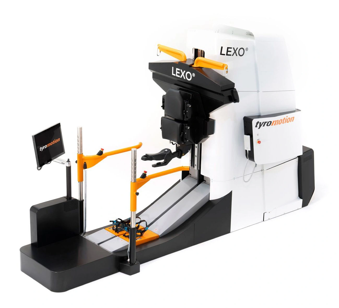 LEXO completo, con soporte del tronco, pasamanos, plataformas para los pies y base en la imagen oficial de Tyromotion.