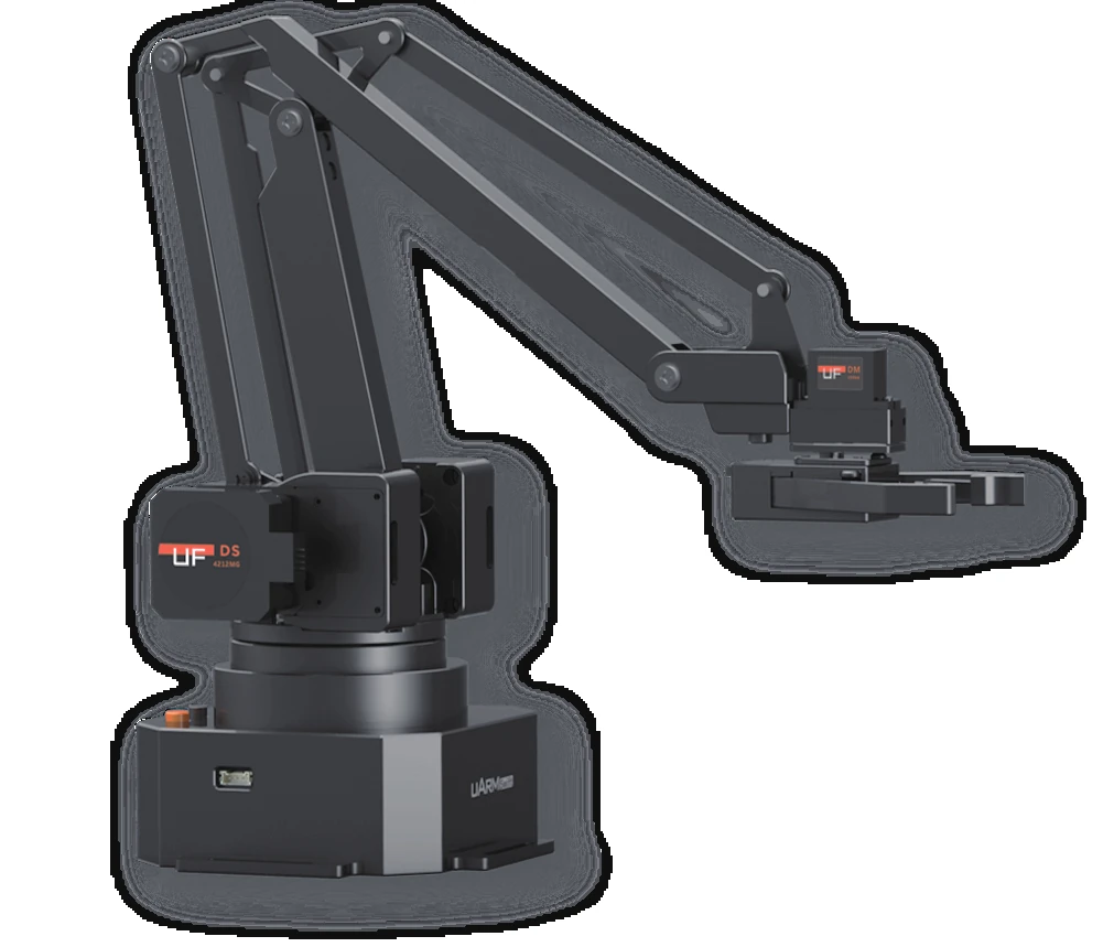 Render oficial de uArm Swift Pro con pinza, extraído del folleto de UFACTORY.