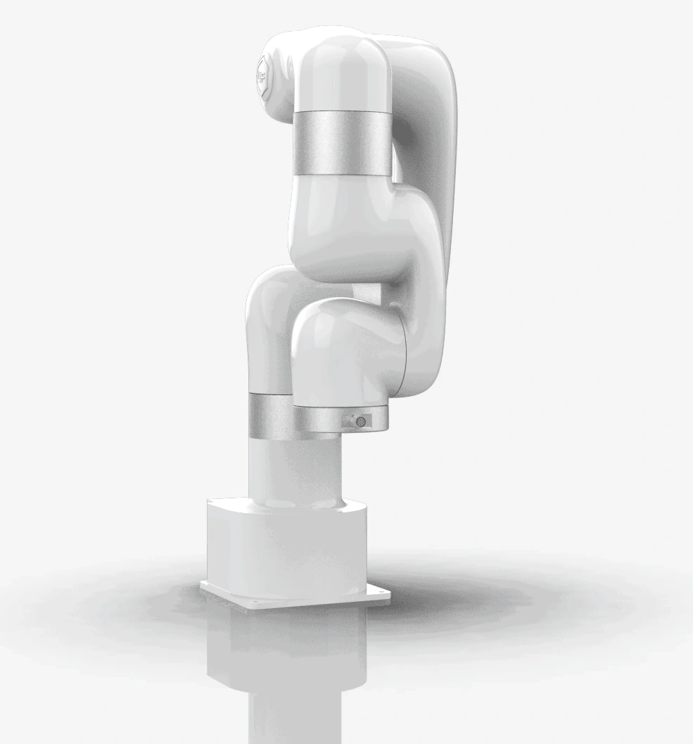 Fotograma de la animación oficial del UFACTORY Lite 6 completo, con el brazo plegado.
