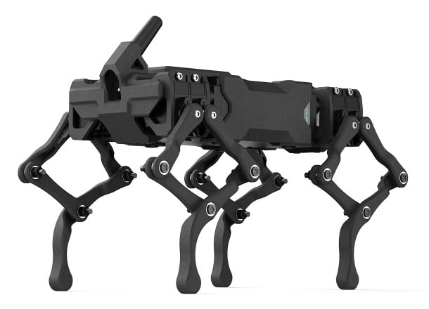 Render oficial del WAVEGO Pro negro de Waveshare, con las cuatro patas completas sobre fondo blanco.